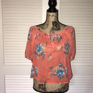 Adorable coral peasant blouse